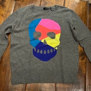 Aqua cashmere sweater with skull
